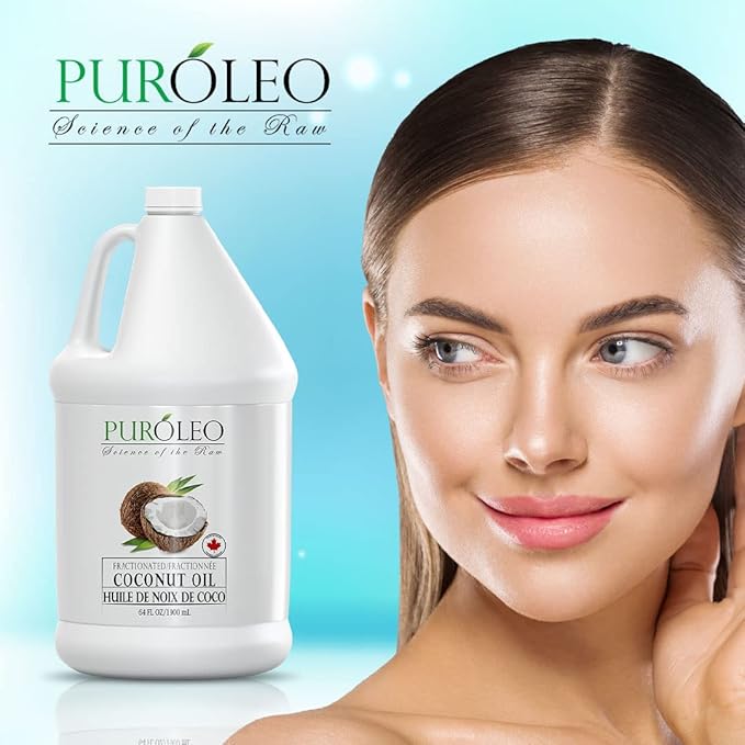 PUROLEO Fractionated Coconut Oil 64 Fl Oz/1900 ML (Packed in Canada) 100% Natural and odorless Moisturizer & Carrier Oil l Hair Skin Body, Aromatherapy, Massage, Makeup Remover