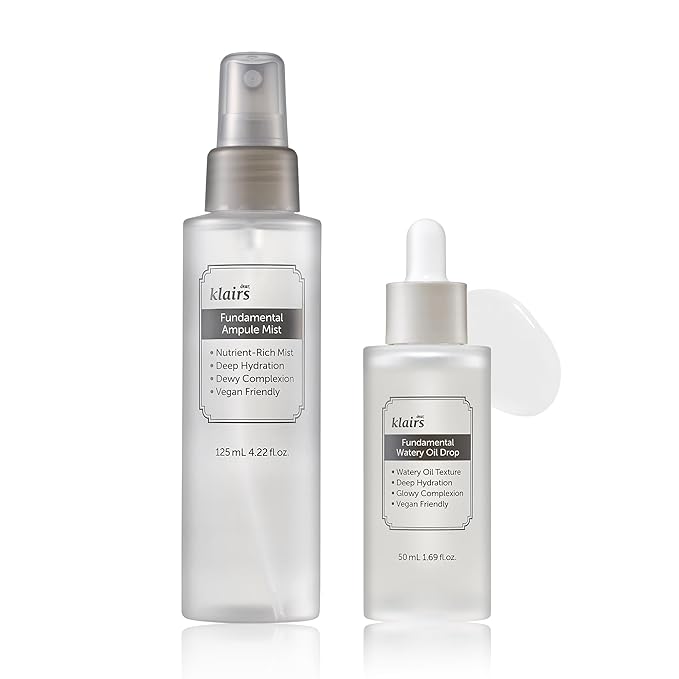 [Dear,Klairs] 2 Step Fundamental Care Set, Ampoule-Like Mist & Water-Based Drop, for Hydration, moisturizing Skincare
