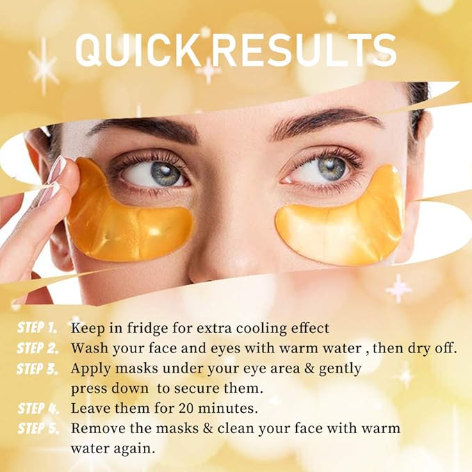 Vandarllin24K Gold Powder Gel Collagen Eye Masks Sheet Patch, Remove Bags,Dark Circles &Puffiness,Reduce Wrinkle,Moisturising,Hydrating for Blackheads (50Pairs)