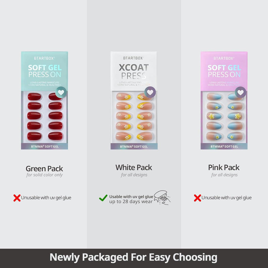 BTArtbox Almond Press On Nails Medium - Lamp-Curable Metallic French Tip Cat Eye Press On Nails with Glue for Women, Soft Gel Glue On Nails in 15 Sizes - 30 Stick On Nails Kit, Silver Storm