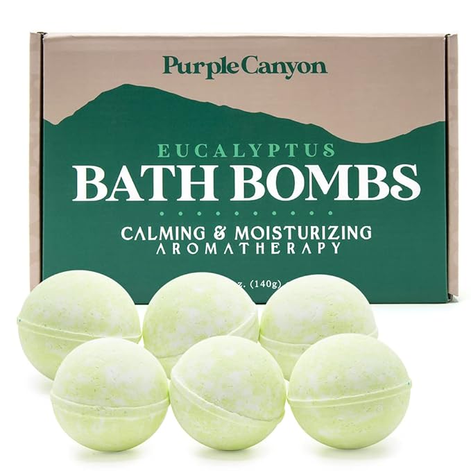 Purple Canyon Eucalyptus Bath Bombs for Women | Energizing Mint and Eucalyptus Bath Bomb with Natural Essential Oils | Gift Set of 6