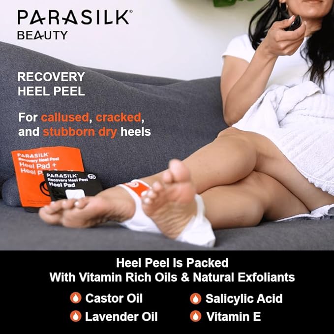 Parasilk Exfoliating Recovery Foot Heel Peel – 2 Pairs - 2 Sets of Exfoliation Gel Heel Pads and 2 Sets of Heel Sock Covers. Targeted Repair for Rough, Dry Skin, Cracked Heels and Feet