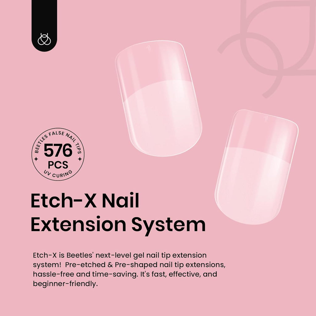 Beetles Short Square Nail Tips: 576PCS 12 Sizes XS Short Square Half Matte Clear False Acrylic Press on Nails Tips Pre-shape Full Cover Nail Tips Nail Extension DIY