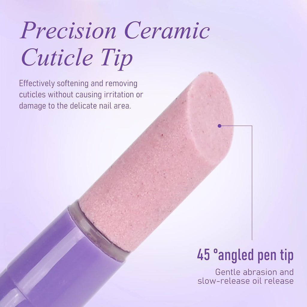 3-in-1 Cuticle Oil Pen, Cuticle Pusher Pen with Ceramic Tip, Upgraded Rotary Oil Discharge Portable Nail Care Pen Cuticle Remover for Hangnails Dry & Damaged Nails, Moisturize Strengthen(2pcs)