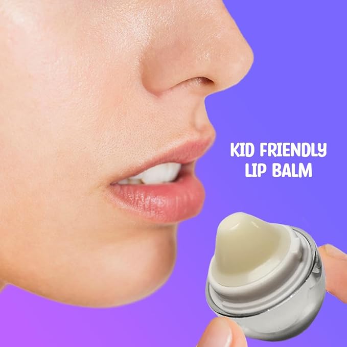 Hydrating Lip Balm for Kids, Tweens & Adults Lips Moisturizer - Twist-Off Ball Container, Travel Size, Stocking Stuffer | Grape Flavor