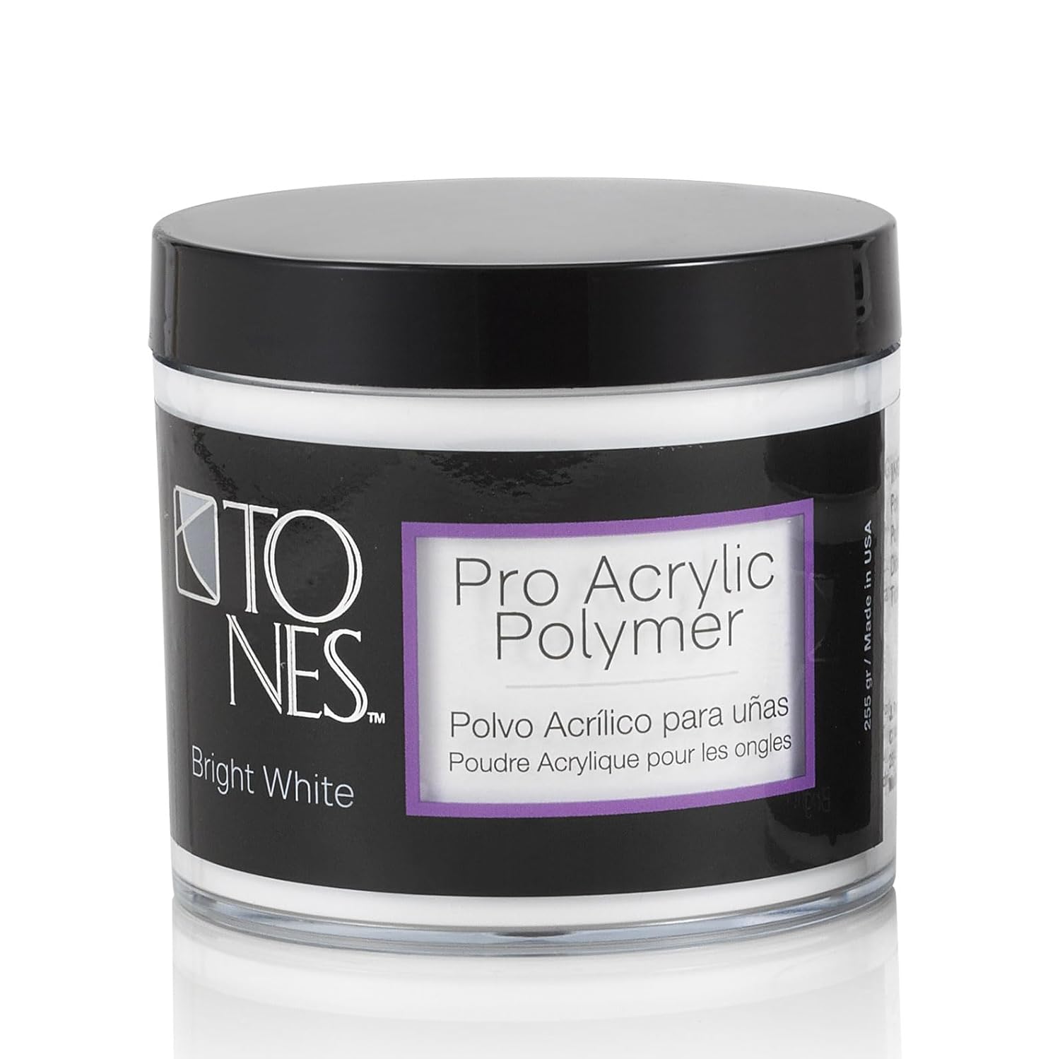 Tones Pro Acrylic Nail Powder, Sparkling Bright White (Opaque Off-White), (8.5 Fl Oz) - Long-Lasting & Non-Yellowing Polymer for Salon Quality Nail Extensions & 3D Art
