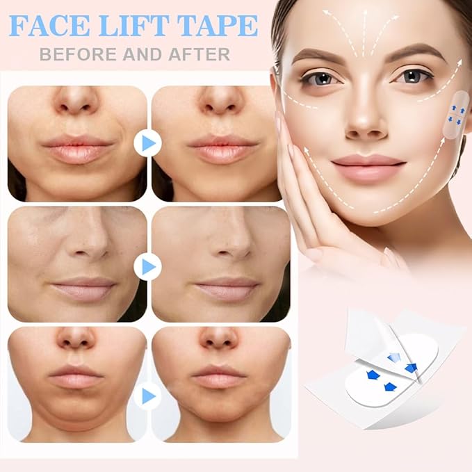 Kaely 80 Pcs Instant Face Lift Tape,Antiaging Body Shaping Tape,Neck Lifting Tape for Saggy Skin,Facelift Tape and Bands for Double Chin Jowls Thigh,Creates V-Shaped Face