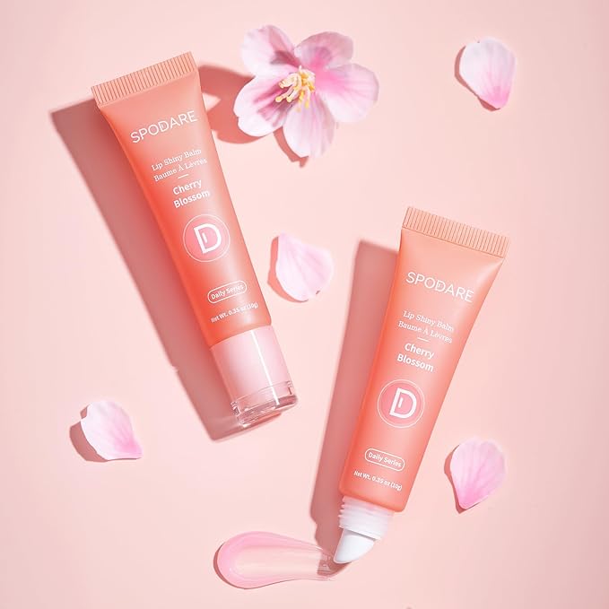 Lip Glowy Balm Cherry Blossom, Lip Staff enriched with Shea Butter, Wolfberry Extract & Hyaluronic Acid Complex, Gloss Finish - Light Weight with Shea Butter
