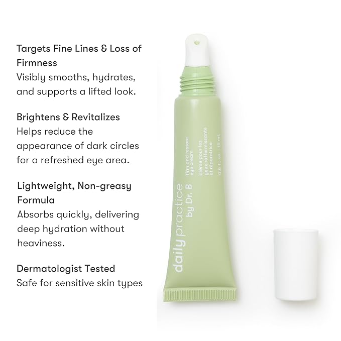 by Dr. B Firm and Restore Eye Cream, Lightweight Eye care for Dark Circles, Puffiness & Fine Lines with Peptides and Hyaluronic Acid, Paraben Free, Phthalate-Free, Travel-Friendly, 15ml
