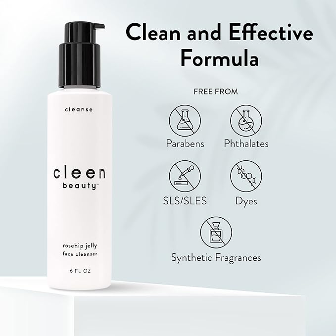 Cleen Beauty Rosehip Jelly Face Cleanser | Jelly Facial Cleanser with Rosehip Oil & Rose Water | Face Wash for Women | Gentle Face Cleanser for Women - Paraben Free | Rosehip Facial Wash (6 fl. oz)