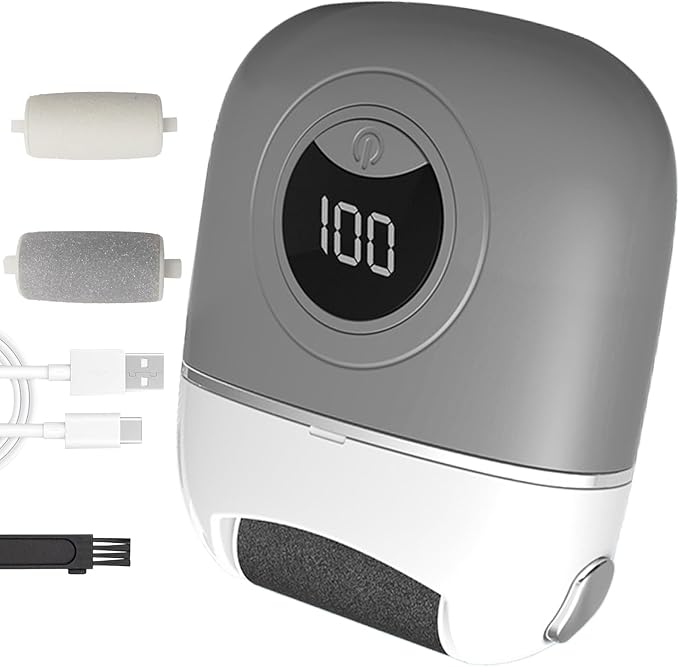 Electric Foot Callus Remover, 2024 New USB Rechargeable Foot Repair and Grinding Device, Heel Polisher Digital Display, Electric Foot Exfoliating Scrubber with 3 Grinding Heads 2 Speeds (Grey)
