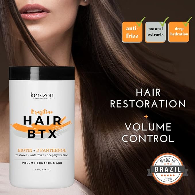 KERAZON Brazilian Hair BTX Treatment mask 32oz 946ml provides repair for damaged, dry, smoothing. New packaging, original formula. Salon size