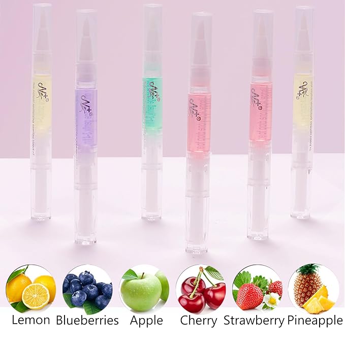 Cuticle Oils Pen: 6PCS Fruit Smell Revitalizer For Growth And Strength, Cuticle Remover- Cuticle Softener - Nail Strengthener, Professional Manicure - Pedicure Accessory (0.3 fl oz Bottles)