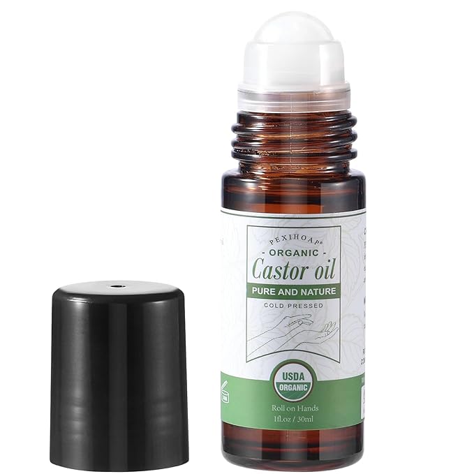 Castor Oil Roll on for Waist Belly Body Skin, Certified Organic Pure Cold Pressed Body Castor Oil Roller Stick Glass Bottle - 1fl.oz