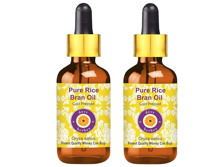 dève herbes Pure Rice Bran Oil (Oryza Sativa) with Glass Dropper Cold Pressed (Pack of Two) 100ml X 2 (6.76 oz)