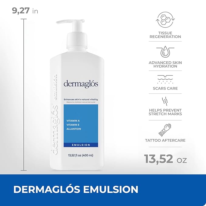 Dermaglos | Hydration And Regeneration pack, Cream Moisturizer 1.76 oz + Emulsion Advanced 13.52 Fl Oz, Vitamin A + Vitamin E + Allantoin, Enhances Skin´s Vitality Formula For all Skin Types
