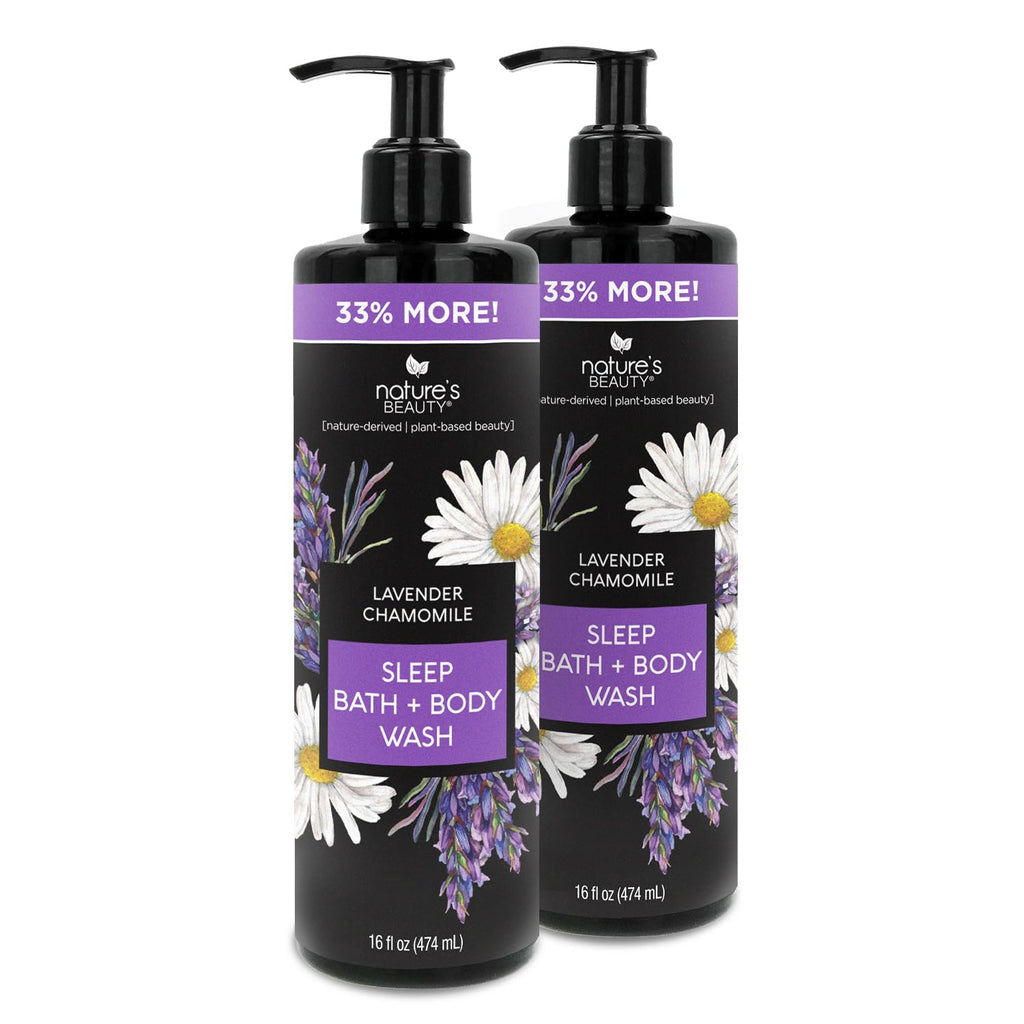 Nature's Beauty Lavender Chamomile Sleep Body Wash for Women Multi-Pack- Gentle Bath + Body Cleanser, Sooth and Calm Combination to Dry Skin Made w/Coconut, Jojoba + Moringa Seed Oils 16floz (2 Pack)