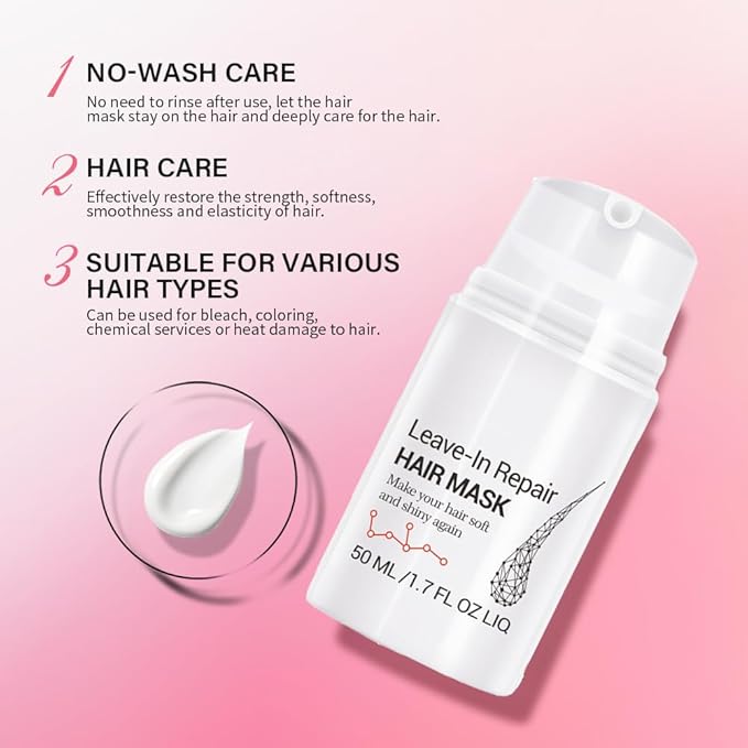 Leave-In Repair Hair Mask, Dry or Damaged Hair Mask Treatment, Repair Traight, Curly, Wavy, Thick, Thin Hair