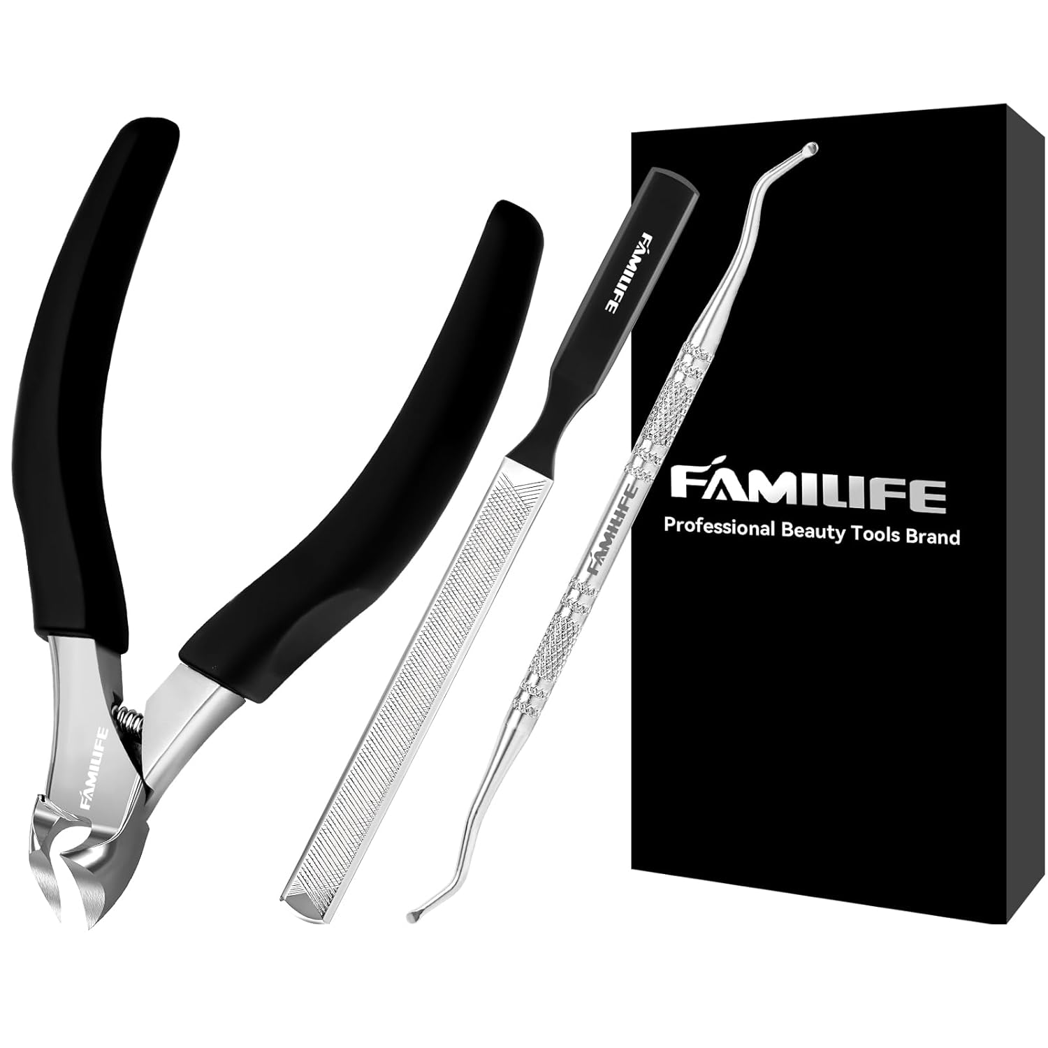 Pedicure Tool Kit and Ingrown Toenail Removal Kit, 3-Piece Set with Nail Nipper, Metal Nail File, and Fingernail Lifter for Thick, Ingrown Fingernail Removal