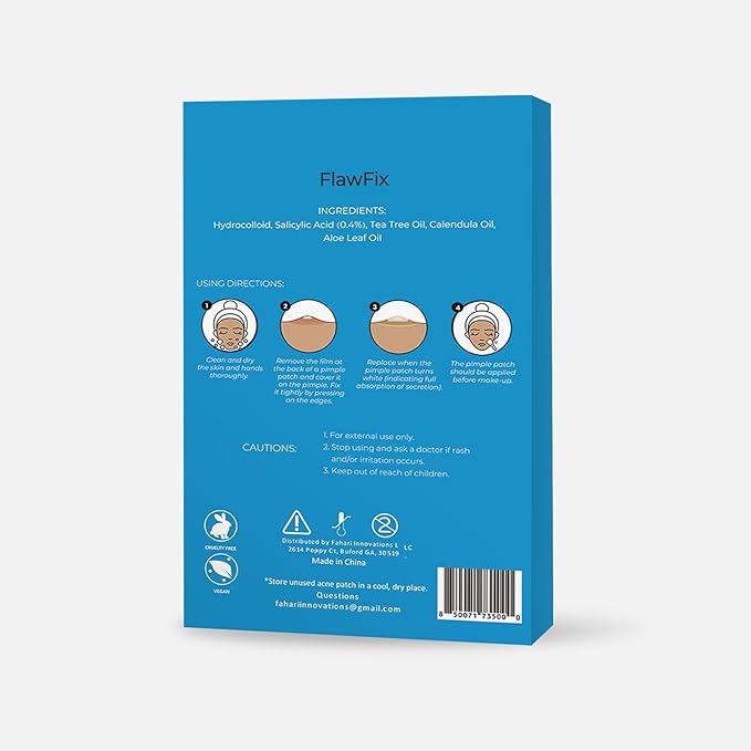 FlawFix Acne Patch, 144 Hydrocolloid Patches, 3 Sizes, 2-Step Blemish Care Kit with Tea Tree Oil and Salicylic Acid