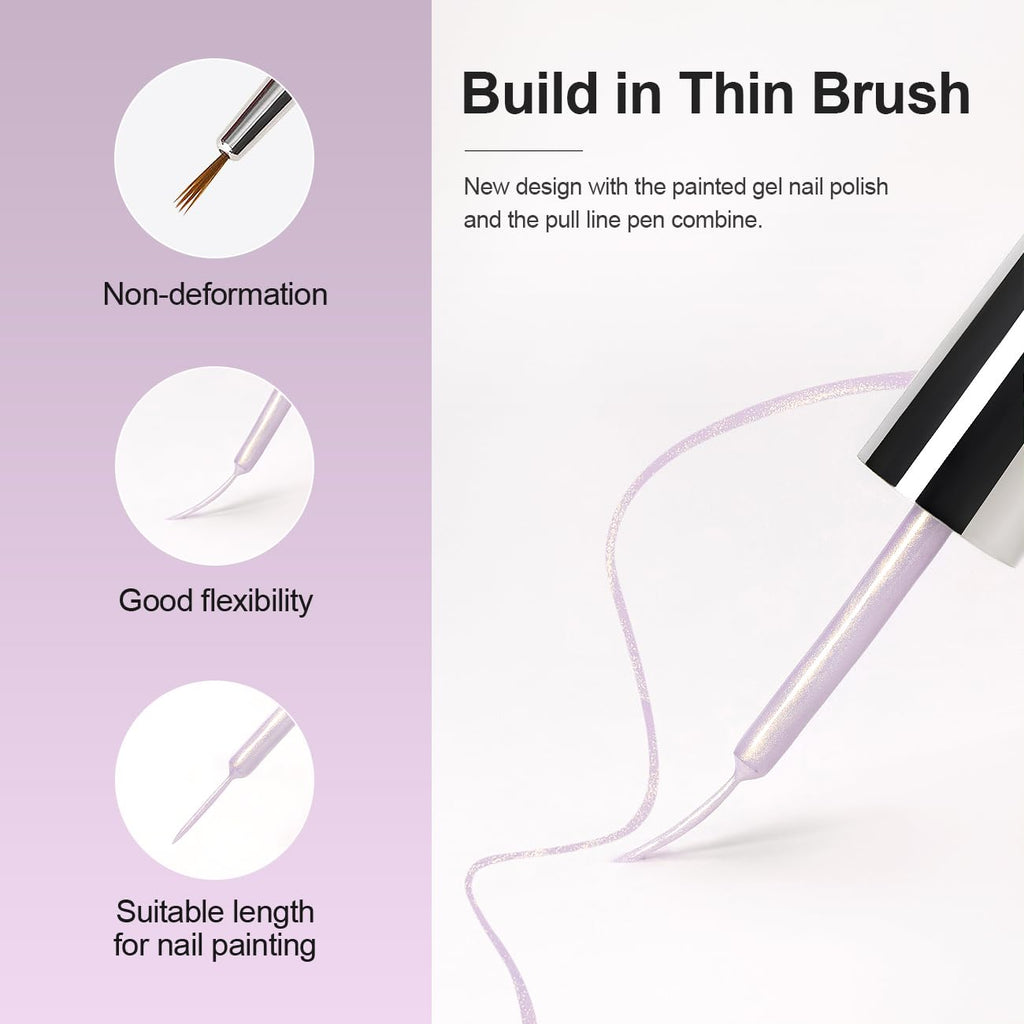 RARJSM Pearl Gold Gel Liner Nail Art Pearlescent Milky Light Purple White Golden Shell Glitter Swirl Effect Gel Nail Polish 8ml Build in Thin Brush Painted Drawing Striper Gelpolish Curing Requires