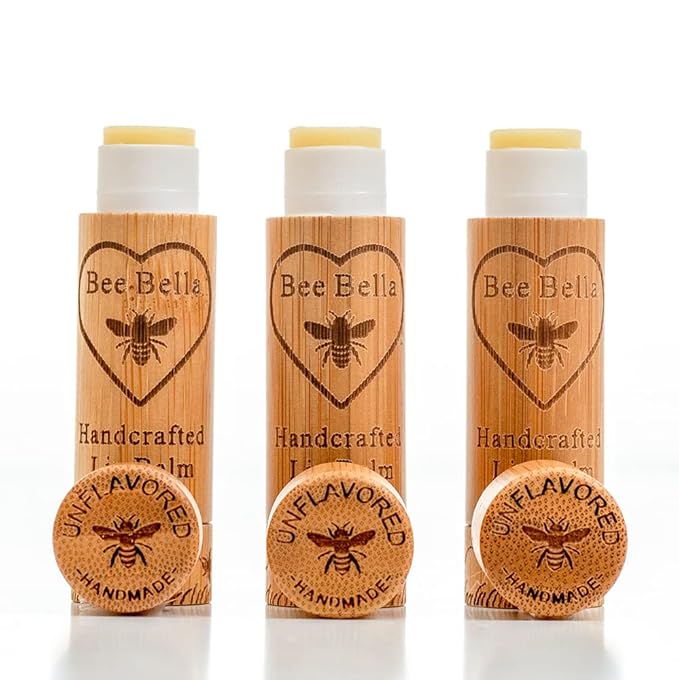 Bee Bella Lip Balm, Unscented (Unflavored), 3 Pack - Moisturizing Lip Care, 100% Natural, Original Organic Beeswax with Vitamin E, Handmade in USA