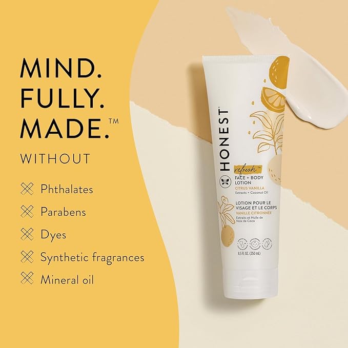 The Honest Company Hydrating Face + Body Lotion | Fast Absorbing, Naturally Derived, Hypoallergenic | Citrus Vanilla Refresh, 8.5 fl oz