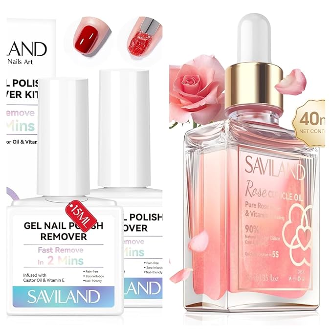 Saviland Gel Nail Polish Remover Kit and Cuticle Oil Vitamin E