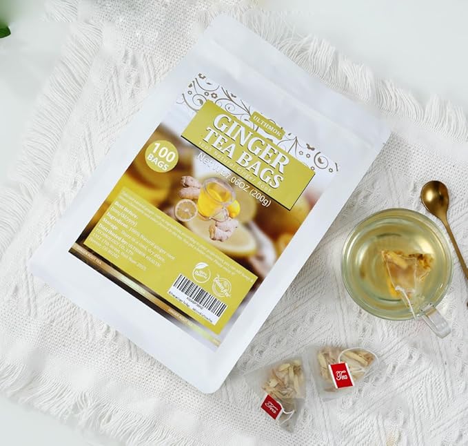100 Premium Ginger Tea Bags/7.06 Oz, Made with 100% Natural Ginger Root, Warm & Spicy, Support Digestion & Boost Immunity, No Additives & Caffeine Free.