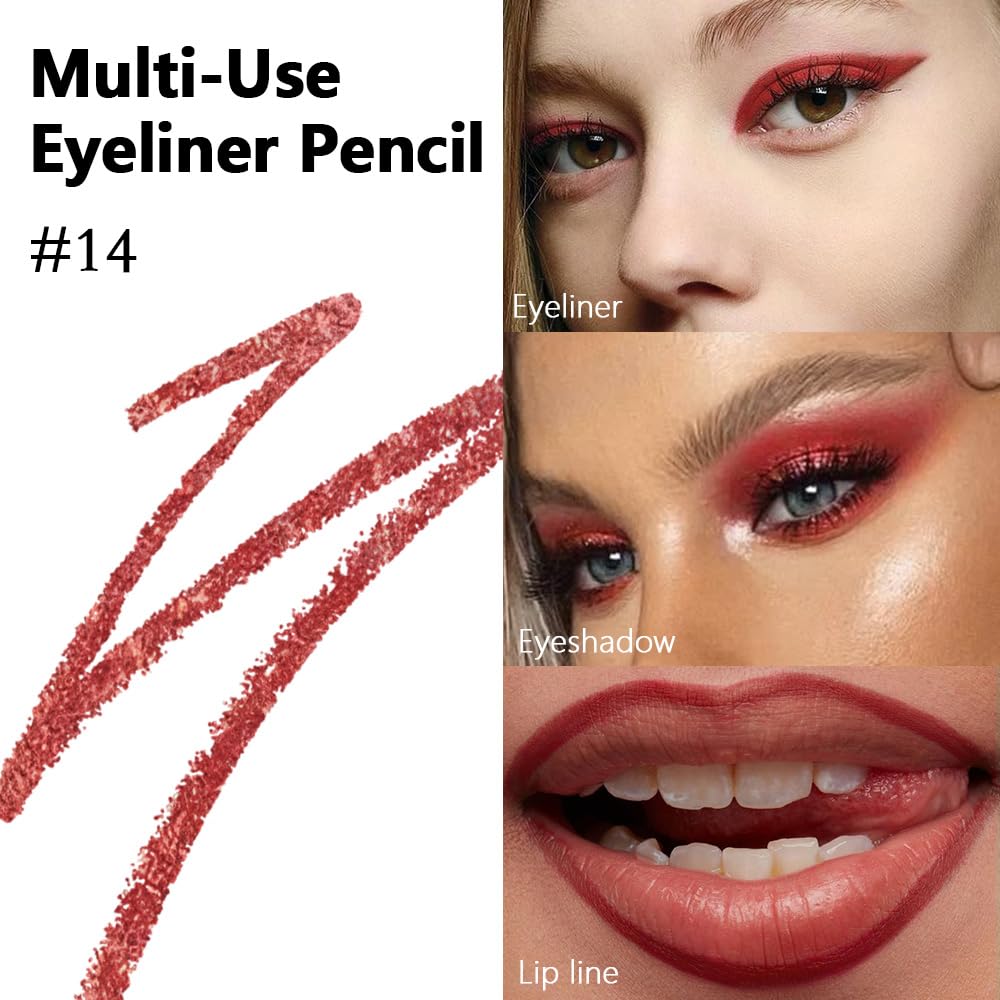 evpct Brick Red Eyeliner Pencils for Eyes, Brick Red Colored Eye Liner Pencil Makeup Waterproof Smudge Proof, Colored Gel Waterline Eyeliner Liquid, Face Eye Paint Stick Halloween Makeup 14