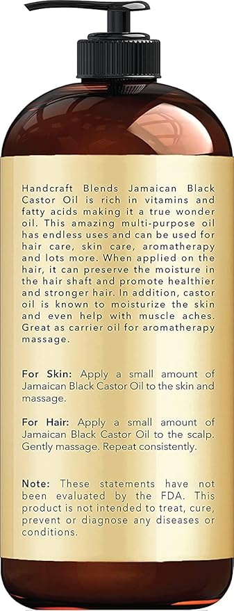 Handcraft Blends Jamaican Black Castor Oil - 16 Fl Oz - 100% Pure and Natural - Premium Grade Oil for Hair Growth, Eyelashes and Eyebrows - Carrier Oil - Hair and Body Oil