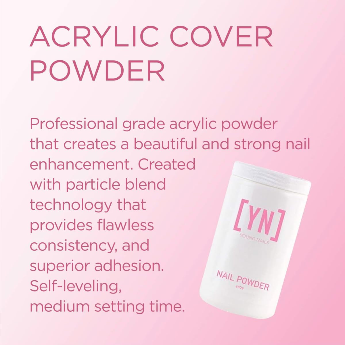 Young Nails Acrylic Cover Powder - Self-Leveling Acrylic Nail Powder, Clear Nude Pink White Acrylic Powder for Nail Extenstion, Professional Grade, Superior Adhesion, Color - Cherry Blossom, 45g