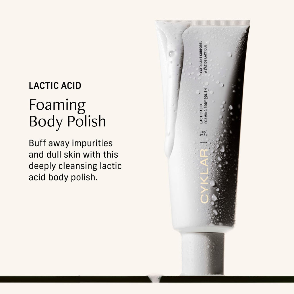 Lactic Acid Foaming Body Polish – Exfoliating Body Wash with Chemical & Physical Smoothers – Includes Glycerin Hydration, Mandelic Acid & Volcanic Pumice. Fragrance-Free, 11 fl oz