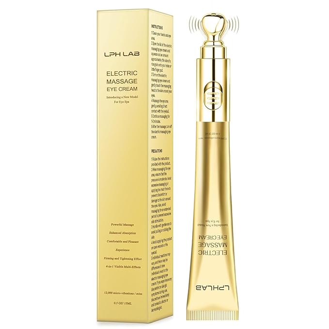 Eye Tightener Cream with Electric Massage Head, Smooths & Tightens the Look of Wrinkles Fine Lines Bags, Anti-Aging with Retinol Hyaluronic Acid, Tired Eye Refreshment with Gentle Vibration, 15ml