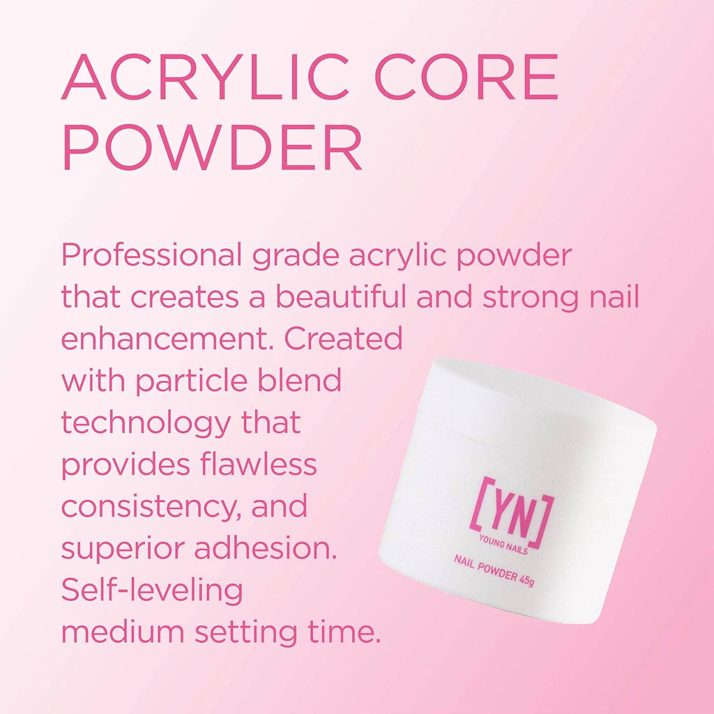 Young Nails Acrylic Core Powder - Self-Leveling Acrylic Nail Powder, Clear Nude Pink White Acrylic Powder for Nail Extenstion, Professional Grade, Superior Adhesion, Color - Pink, 45g