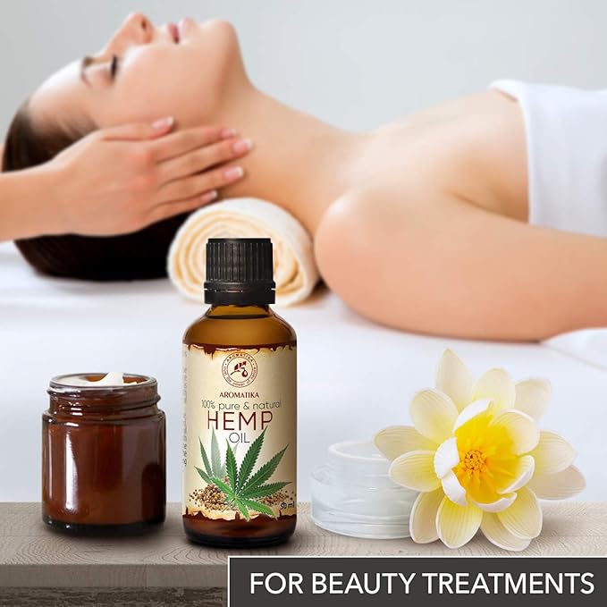 AROMATIKA Pure Hemp Oil 1.7 Fl Oz - Hemp Seed Oil - 100% Natural & Cold Pressed Carrier Oil used for Skin Care - Haircare - Massage - Cosmetics - Brown Glass Bottle 50ml - Oils Hemp
