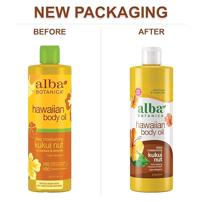 Alba Botanica Hawaiian Organic Body Oil - Kukui Nut - 8.5 Ounce (Pack of 2), 'Packaging may vary'
