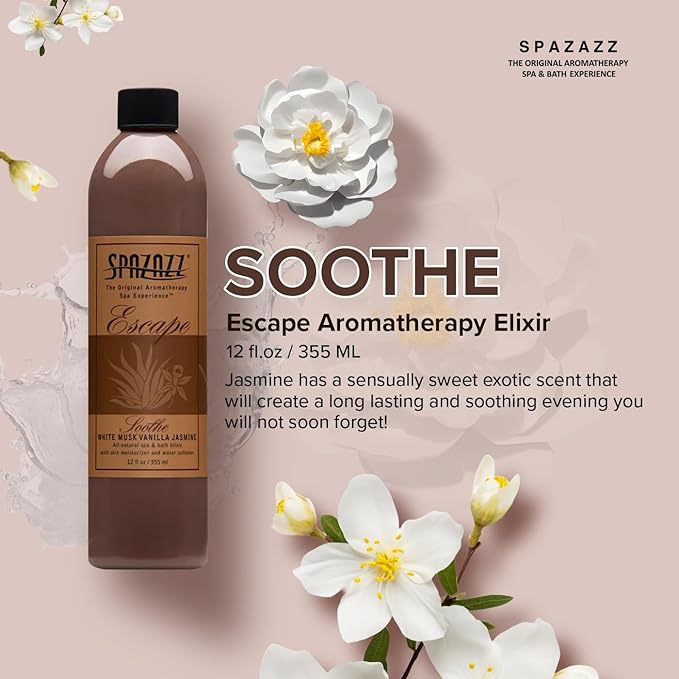Spazazz SPZ-127 Escape Aromatherapy Elixir Bottle, 12-Ounce, White Musk Jasmine Vanilla Soothe