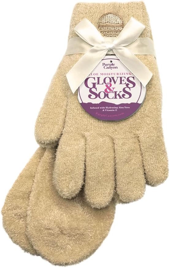 Purple Canyon Moisturizing Socks and Gloves Set | Tan Fuzzy Socks and Gloves with Aloe and Vitamin E for Women | Women's Gifts for Self-Care