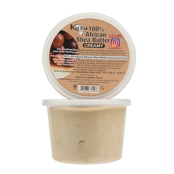 Kuza 100% Pure African Shea Butter with Borututu, White Creamy - 15oz. - Moisturizer for Hair, Skin & Nails