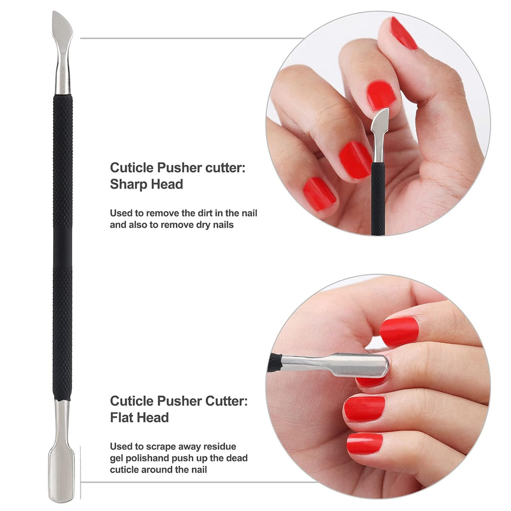 YINYIN Professional Cuticle Trimmer with Pusher and Cutter - Stainless Steel Cuticle Clippers for Fingernails and Toenails (Black)