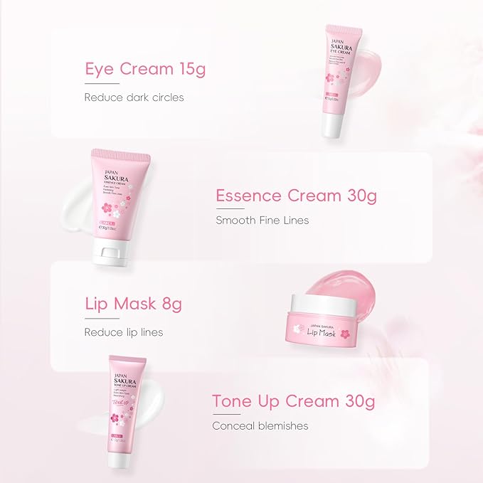 Sakura Skincare Set for Teen Girls, Complete 34PCS Face Care Kit, Christmas Pamper Gift Set for Women & Teenage Girls, Hydrating & Nourishing Travel-Friendly Daily Facial Skincare Routine