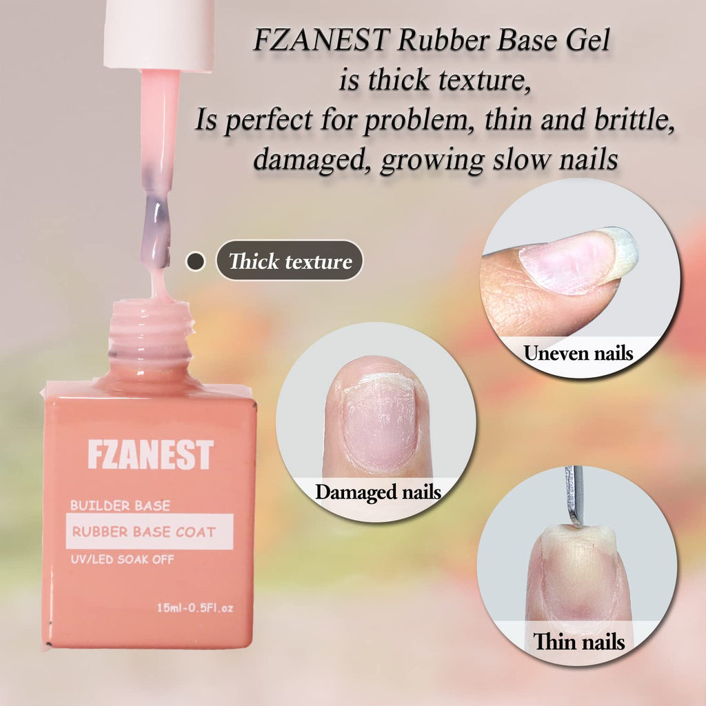 FZANEST Milky Pink Gel Nail Polish, Builder Rubber Base Gel for Nails Strengthener Extension Building Aprex Natural Nails Brush On Builder In a Bottle UV LED