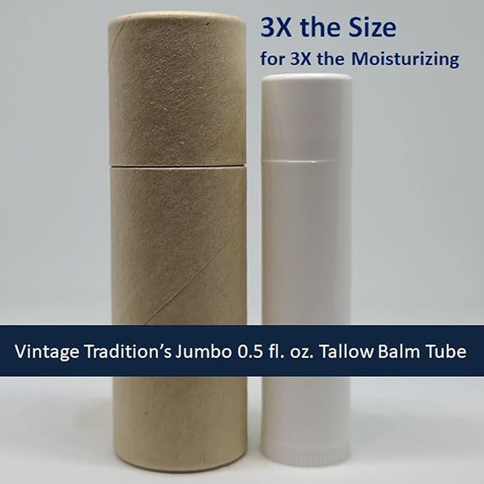 Vintage Tradition Moisturizing Beef Tallow Lip Balm – Tube Lip Moisturizer with Vanilla Extract Hydrates & Soothes Dry Lips – Grass-Fed Tallow Balm for Skin Care, 0.5 Fl. Oz.