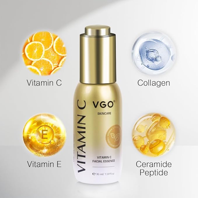 VGO Facial Serum for Face Vitamin C Face Serum with collagen, fights Brown spots,Smooth skin tone, targets skin, smoothes fine lines, with Vitamin E 1.01 FL Oz