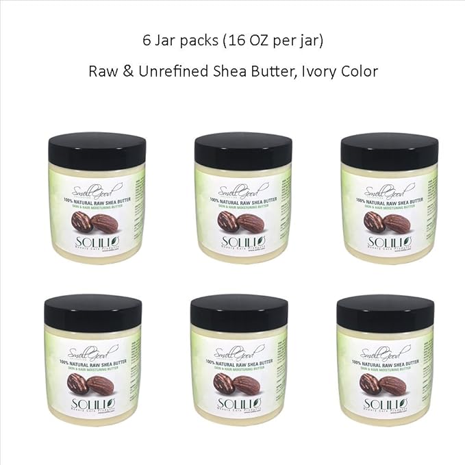 Pure Unrefined Shea Butter, totally natural and organic, Ivory color, packed in 16 oz Jar, 6 Units