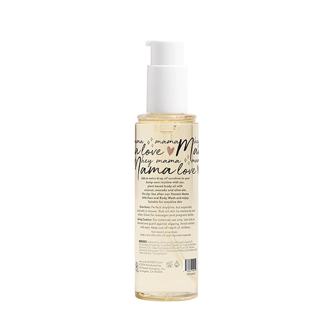 The Honest Company Honest Mama Hydrating and Soothing Glow On Body + Belly Oil | Plant Based, Hypoallergenic, Fragrance Free | 4.2 fl oz