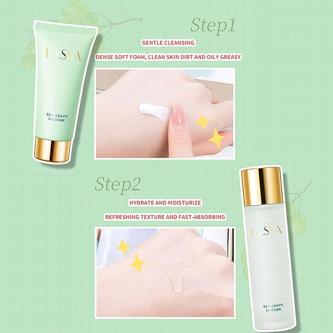 Sea Grape 6 Step Skin Care Set Daily Skin Care Routine With Skincare Set, 6-In-1 Skincare Gift Set With Facial Cleanser, Toner, Serum, Eye Cream, Lotion & Cream