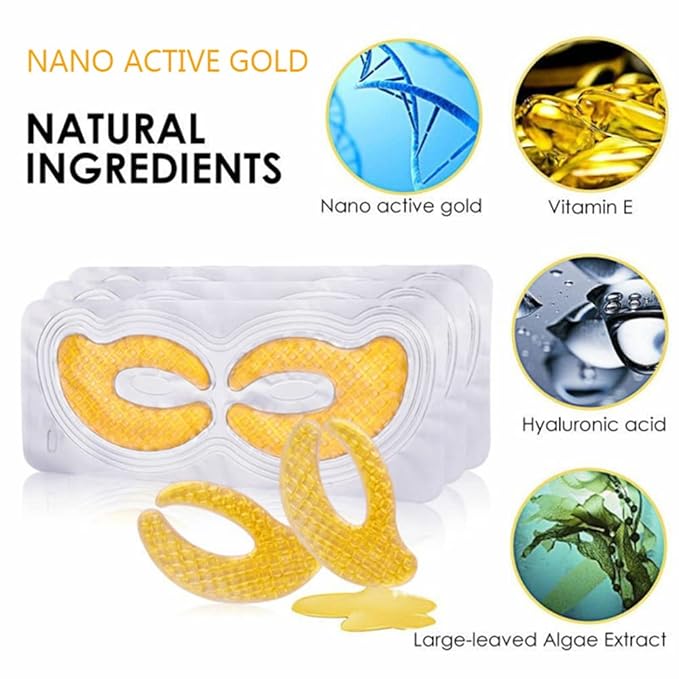 Gold Hydrogel Eye Patches, Collagen Crystal Under Eye Gel Mask Pads - Reduce Wrinkles,Puffy Eyes,Dark Circles,Undereye Bags - Eyes Contour Moisturizer Mask, Improve Skin Elasticity -5 Pairs