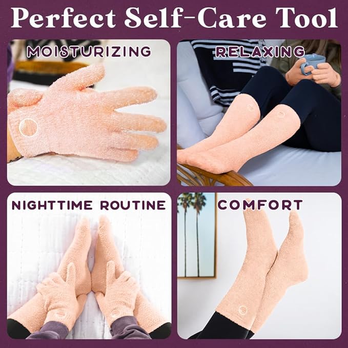 Aloe Socks and Gloves Set | Peach Moisturizing Socks and Gloves Infused with Aloe and Vitamin E | Spa Socks and Gloves for Women